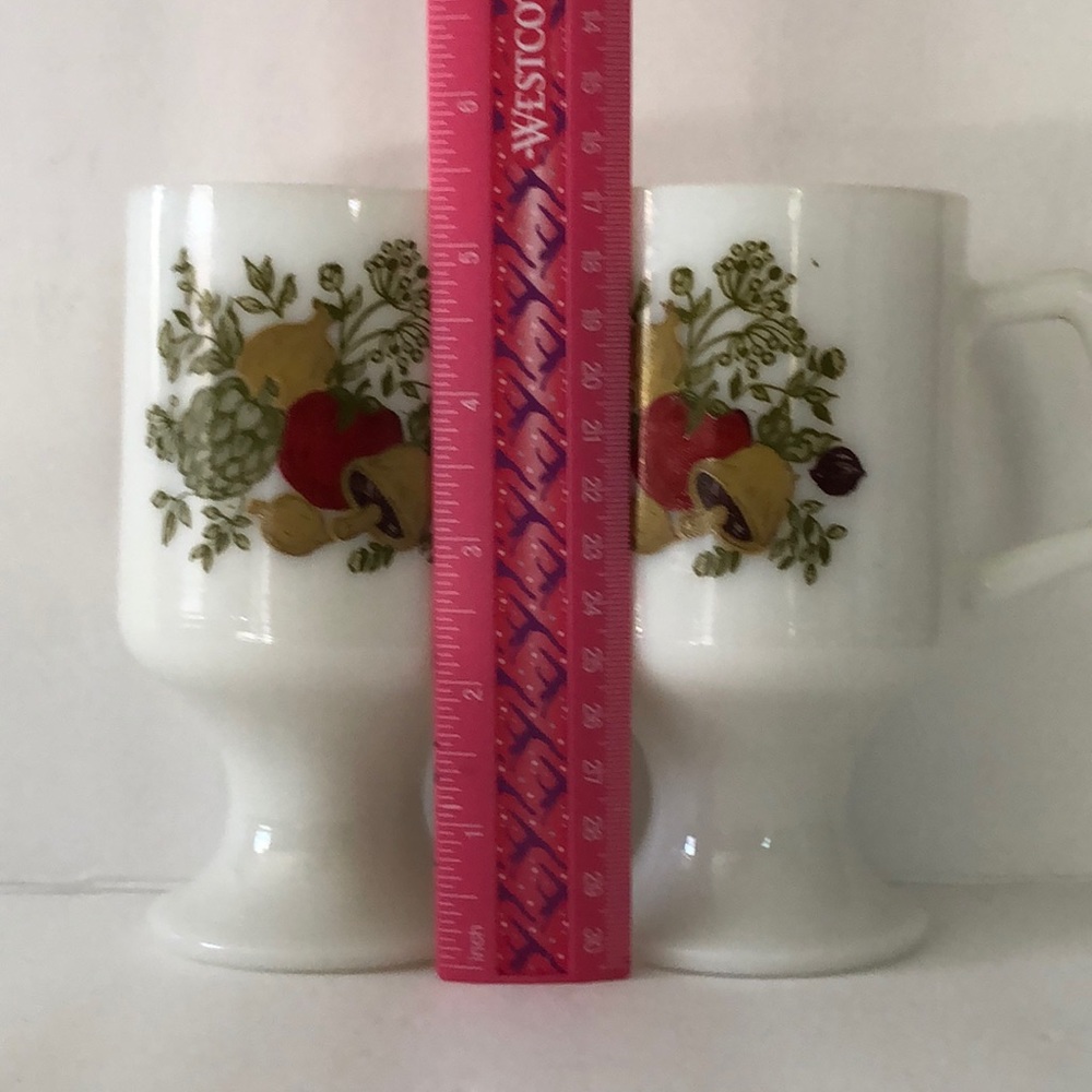 Corningware Spice Of Life Vegetables Milk Glass Pedestal Footed Coffee Mugs - Picture 16 of 16
